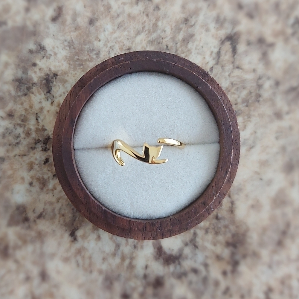 Gold Plated 925 Sterling Silver Cat Adjustable Ring - Picture 8 of 8